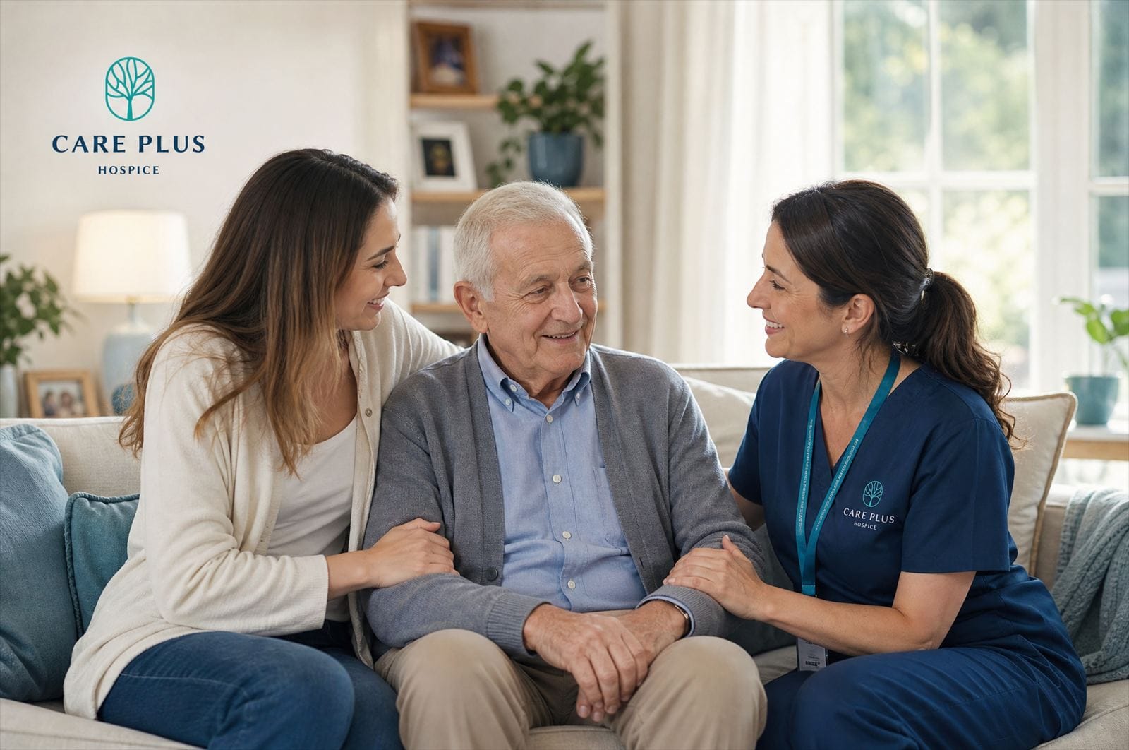 The Care Plus Hospice care team with a family